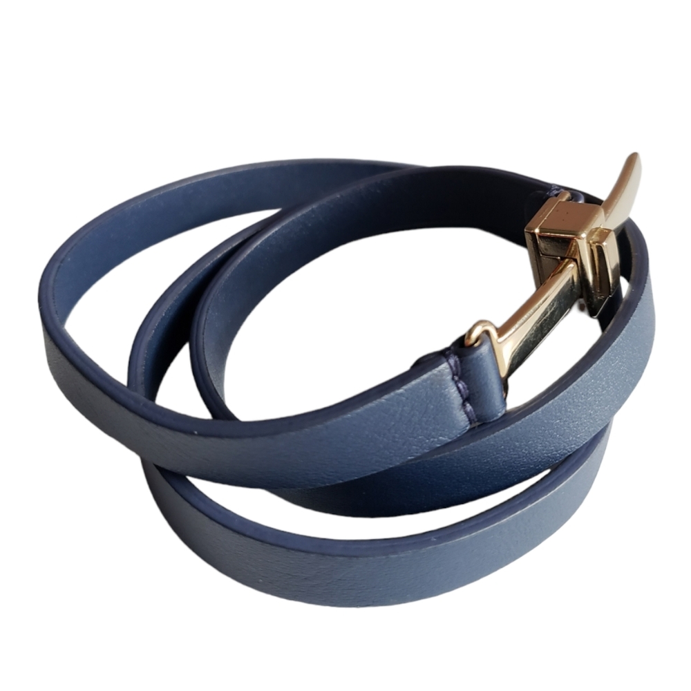 Ralph Lauren navy blue leather skinny Italian belt 6 - Picture 3 of 6